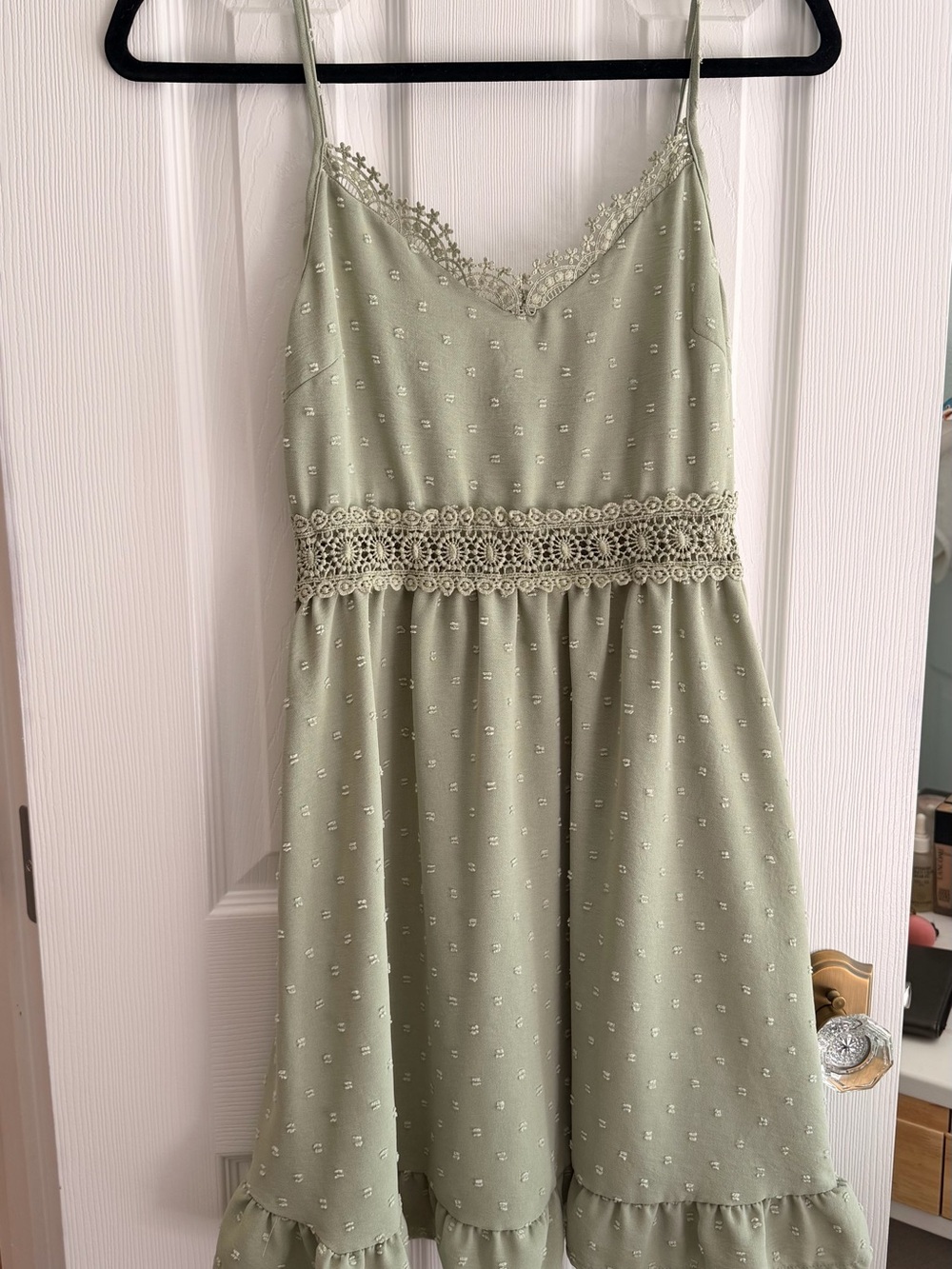SHEIN Sage Green Spaghetti-Strap Sun Dress with Crochet Waist